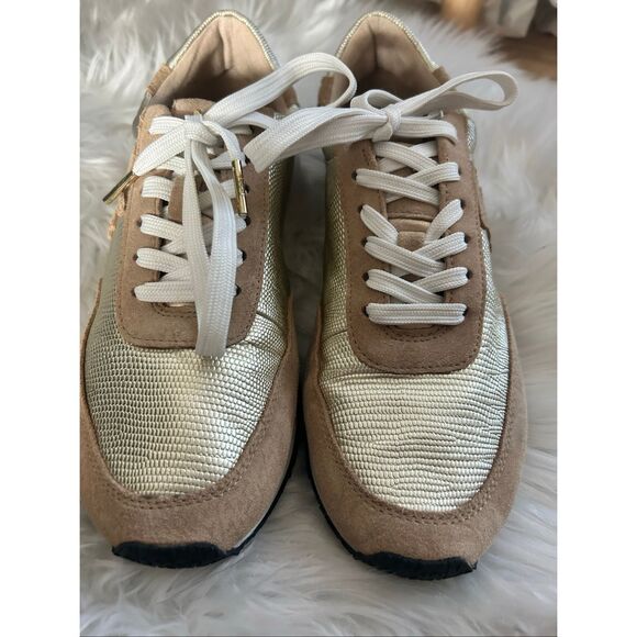 Michael Kors tan and gold sneakers comfy size 8 - Picture 1 of 7